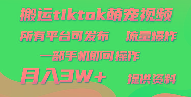 (9618期)搬运Tiktok萌宠类视频，一部手机即可。所有短视频平台均可操作，月入3W+-泱泱学习社