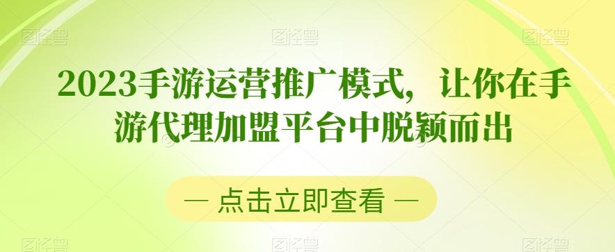 2023手游运营推广模式，让你在手游代理加盟平台中脱颖而出-泱泱学习社