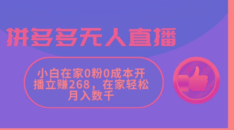 拼多多无人直播，小白在家0粉0成本开播立赚268，在家轻松月入数千-泱泱学习社