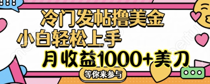 冷门发帖撸美金项目，月收益1000+美金，简单无脑，干就完了【揭秘】-泱泱学习社