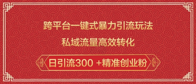 跨平台一键式暴力引流玩法，私域流量高效转化日引流300 +精准创业粉-泱泱学习社