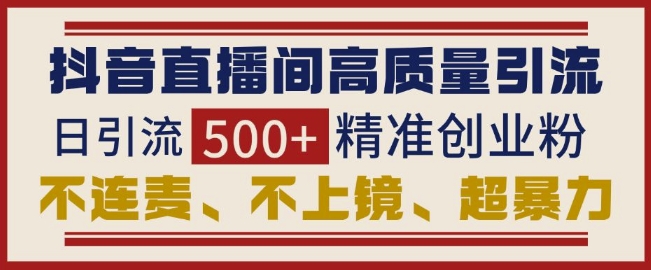 抖音直播间引流创业粉，无需连麦、不用上镜、超暴力，日引流500+高质量精准创业粉-泱泱学习社