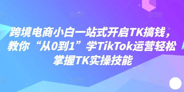 跨境电商小白一站式开启TK搞钱，教你“从0到1”学TikTok运营轻松掌握TK实操技能-泱泱学习社