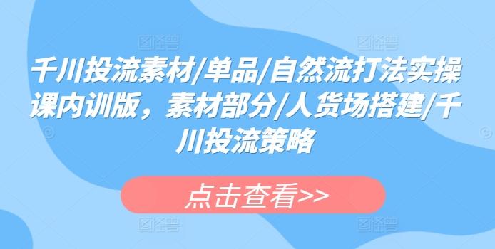 千川投流素材/单品/自然流打法实操课内训版，素材部分/人货场搭建/千川投流策略-泱泱学习社