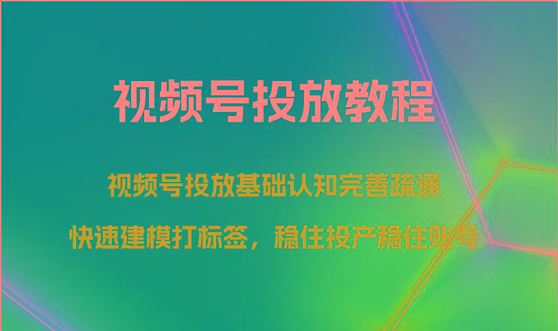 视频号投放教程-视频号投放基础认知完善疏通，快速建模打标签，稳住投产稳住账号-泱泱学习社