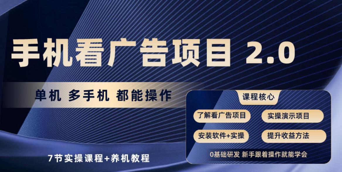 手机看广告项目2.0，单机收益30+，提现秒到账可矩阵操作-泱泱学习社