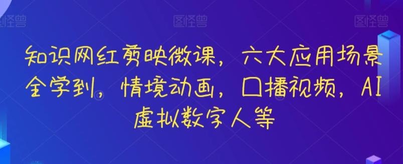知识网红剪映微课，六大应用场景全学到，情境动画，囗播视频，AI虚拟数字人等-泱泱学习社