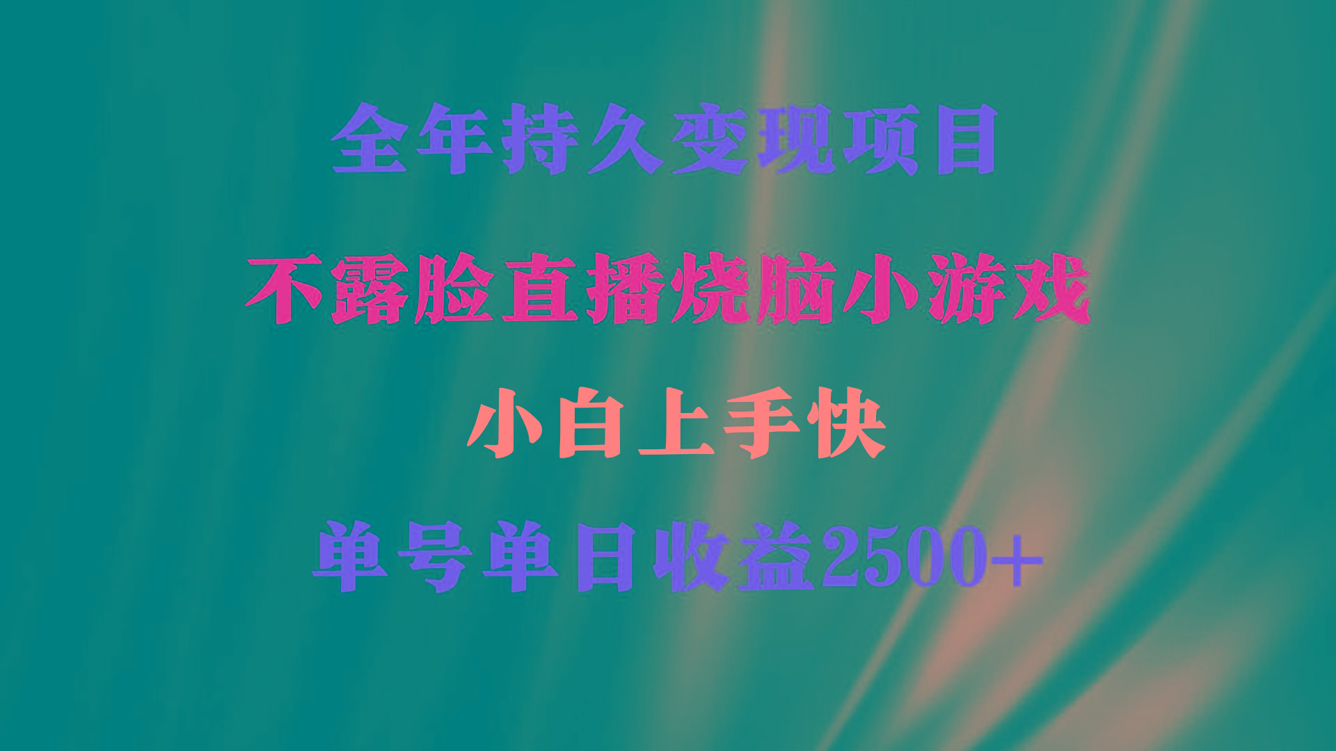 2024年 最优项目，烧脑小游戏不露脸直播  小白上手快 无门槛 一天收益2500+-泱泱学习社
