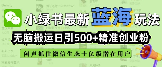 小绿书无脑搬运引流，全自动日引500精准创业粉，微信生态内又一个闷声发财的机会-泱泱学习社