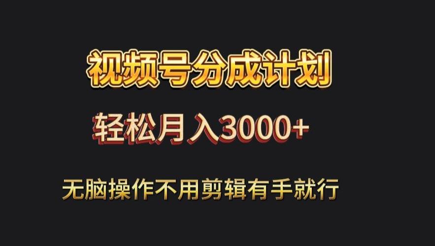 视频号流量分成，不用剪辑，有手就行，轻松月入2000+-泱泱学习社