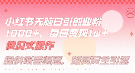 小红书无脑每日引流创业粉500+，小白每天只花半小时，躺赚长尾收益【揭秘】-泱泱学习社