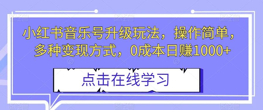 小红书音乐号升级玩法，操作简单，多种变现方式，0成本日赚1000+【揭秘】-泱泱学习社