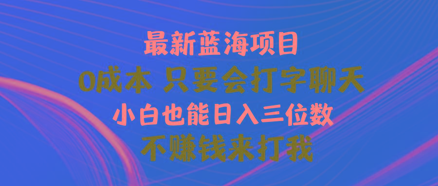 最新蓝海项目 0成本 只要会打字聊天 小白也能日入三位数 不赚钱来打我-泱泱学习社