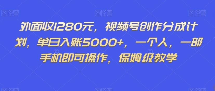 外面收1280元，视频号创作分成计划，单日入账5000+，一个人，一部手机即可操作，保姆级教学【揭秘】-泱泱学习社