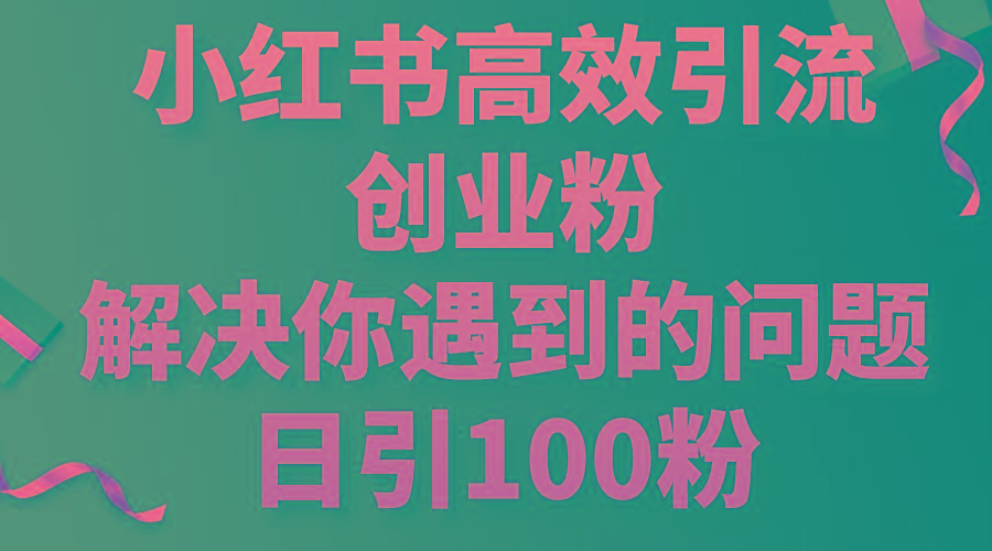 小红书高效引流创业粉，解决你遇到的问题，日引100粉-泱泱学习社