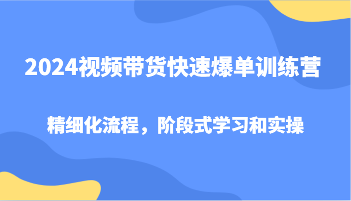 2024视频带货快速爆单训练营，精细化流程，阶段式学习和实操-泱泱学习社