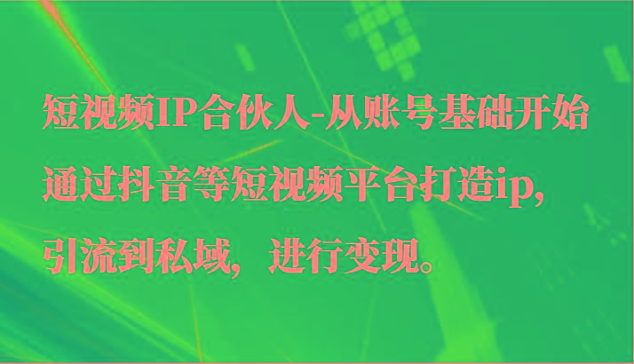 短视频IP合伙人-从账号基础开始通过抖音等短视频平台打造ip，引流到私域，进行变现。-泱泱学习社