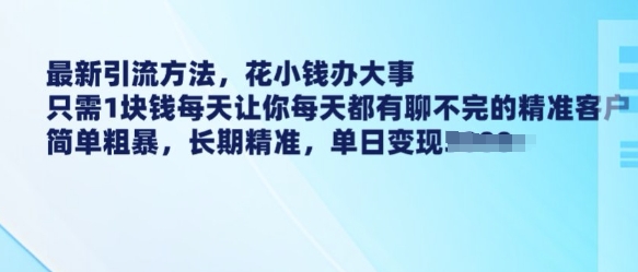 最新引流方法，花小钱办大事，只需1块钱每天让你每天都有聊不完的精准客户 简单粗暴，长期精准-泱泱学习社