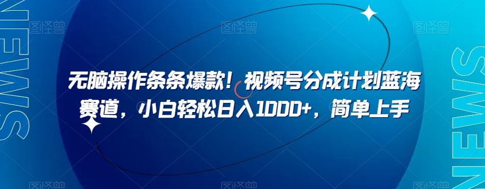 无脑操作条条爆款！视频号分成计划蓝海赛道，小白轻松日入1000+，简单上手-泱泱学习社