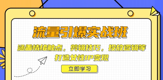 流量引爆实战班，涵盖情绪触点，剪辑技巧，投放逻辑等，打造女性IP变现-泱泱学习社