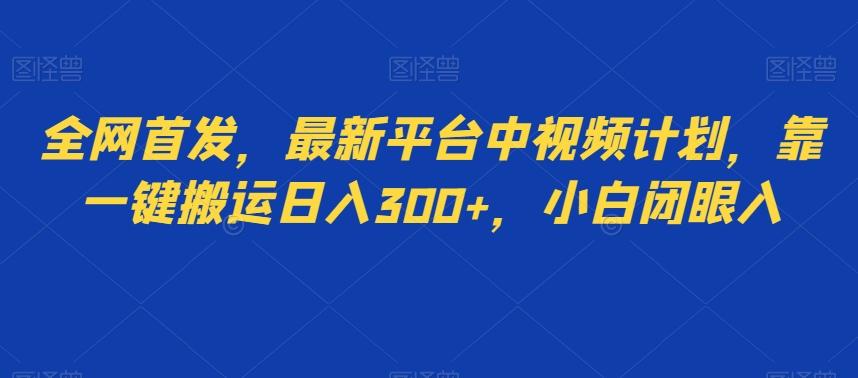 全网首发，最新平台中视频计划，靠一键搬运日入300+，小白闭眼入-泱泱学习社