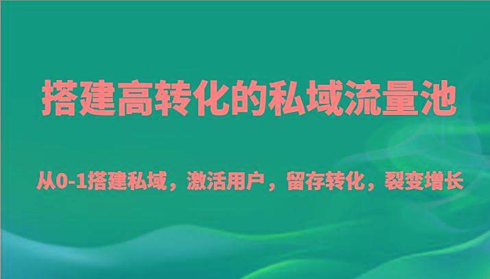 搭建高转化的私域流量池 从0-1搭建私域，激活用户，留存转化，裂变增长(20节课)-泱泱学习社