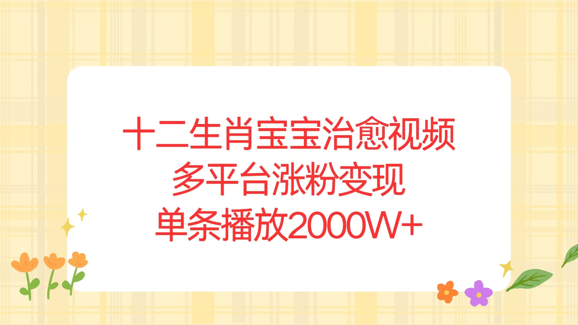 十二生肖宝宝治愈视频，多平台涨粉变现，单条播放2000W+-泱泱学习社