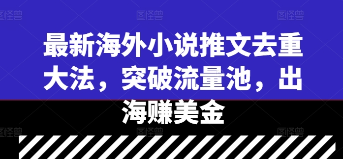 最新海外小说推文去重大法，突破流量池，出海赚美金-泱泱学习社