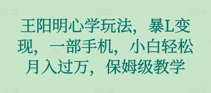 王阳明心学玩法，暴L变现，一部手机，小白轻松月入过万，保姆级教学【揭秘】-泱泱学习社