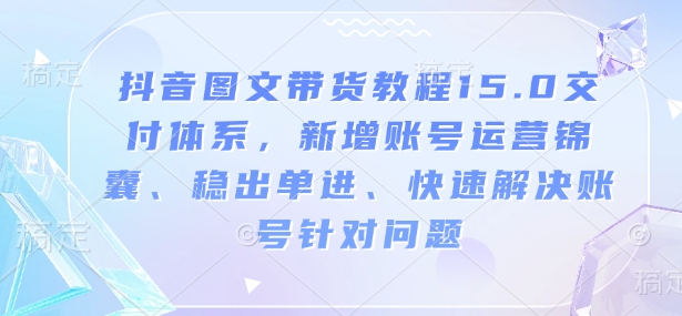 抖音图文带货教程15.0交付体系，新增账号运营锦囊、稳出单进、快速解决账号针对问题-泱泱学习社