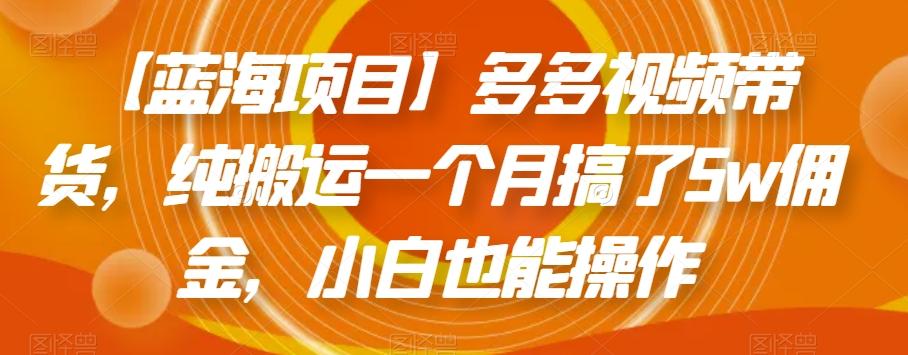 【蓝海项目】多多视频带货，纯搬运一个月搞了5w佣金，小白也能操作【揭秘】-泱泱学习社