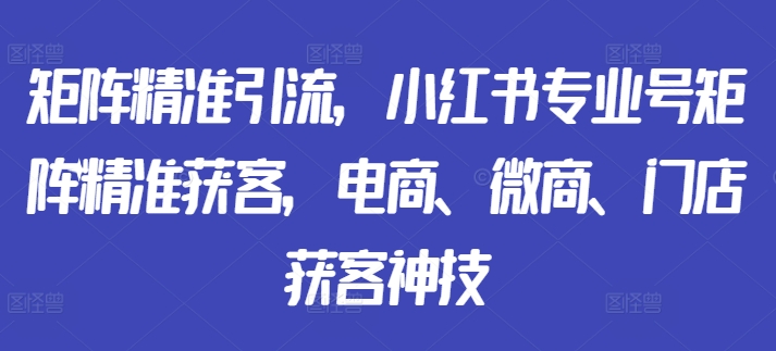 矩阵精准引流，小红书专业号矩阵精准获客，电商、微商、门店获客神技-泱泱学习社