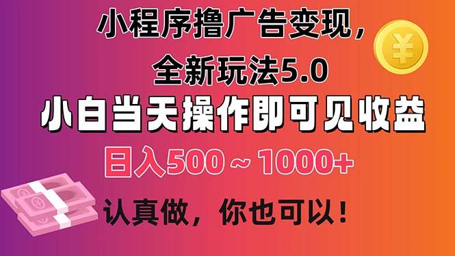 小程序撸广告变现，全新玩法5.0，小白当天操作即可上手，日收益 500~1000+-泱泱学习社