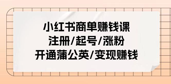 小红书商单赚钱课：注册/起号/涨粉/开通蒲公英/变现赚钱(25节课)-泱泱学习社