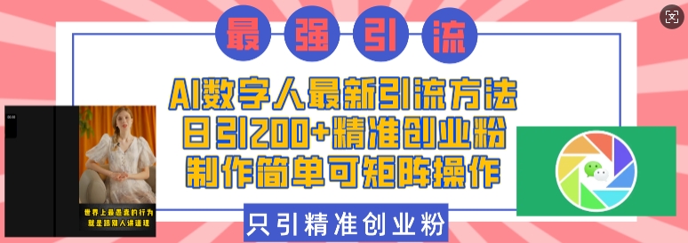 AI数字人最新引流方法，日引200+精准创业粉，制作简单可矩阵操作-泱泱学习社