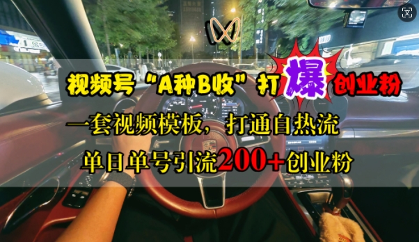 视频号“A种B收”打爆创业粉，一套视频模板打通自热流，单日单号引流200+创业粉-泱泱学习社