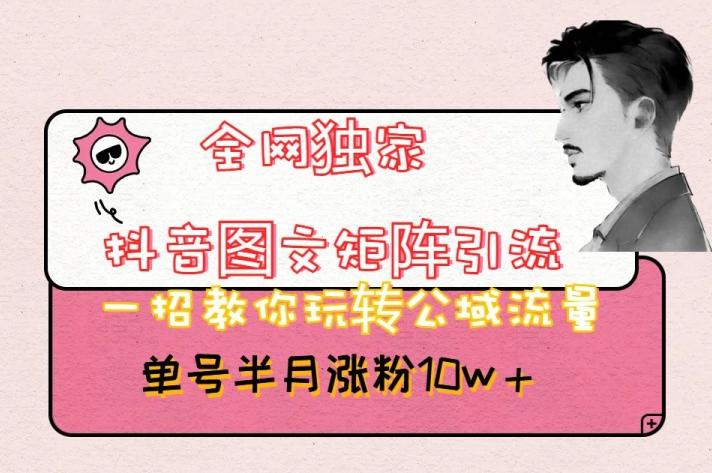 全网独家抖音图文矩阵引流，一招教你玩转公域流量，单号半月涨粉10w+【揭秘】-泱泱学习社
