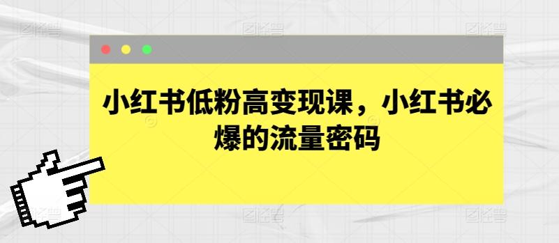 小红书低粉高变现课，小红书必爆的流量密码-泱泱学习社