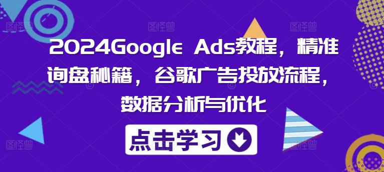 2024Google Ads教程，精准询盘秘籍，谷歌广告投放流程，数据分析与优化-泱泱学习社
