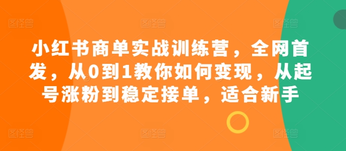 小红书商单实战训练营，全网首发，从0到1教你如何变现，从起号涨粉到稳定接单，适合新手-泱泱学习社