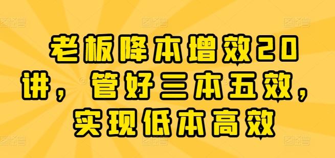 老板降本增效20讲，管好三本五效，实现低本高效-泱泱学习社