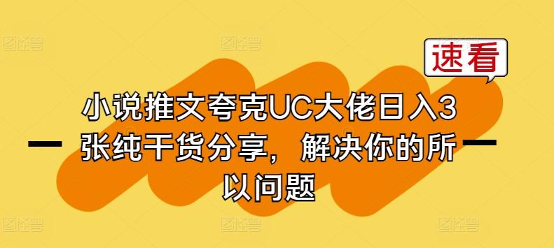 小说推文夸克UC大佬日入3张纯干货分享，解决你的所以问题-泱泱学习社