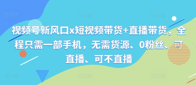视频号新风口x短视频带货+直播带货，全程只需一部手机，无需货源、0粉丝、可直播、可不直播-泱泱学习社