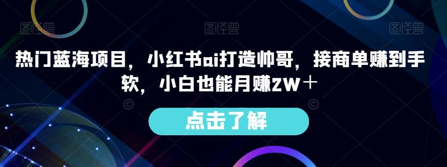 热门蓝海项目，小红书ai打造帅哥，接商单赚到手软，小白也能月赚2W＋-泱泱学习社