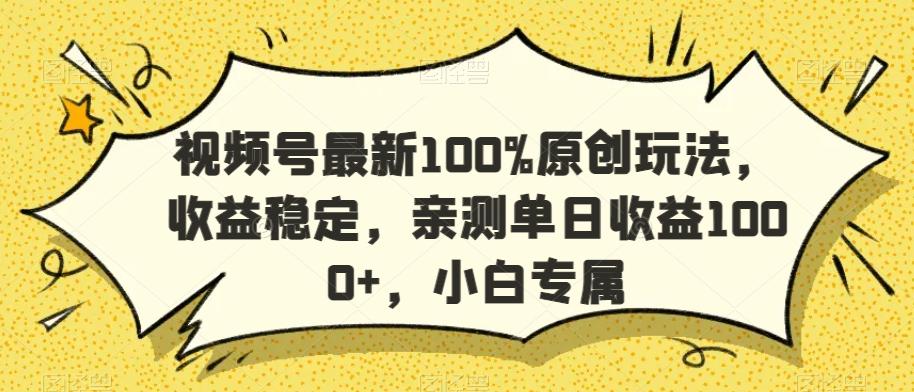 视频号最新100%原创玩法，收益稳定，亲测单日收益1000+，小白专属【揭秘】-泱泱学习社