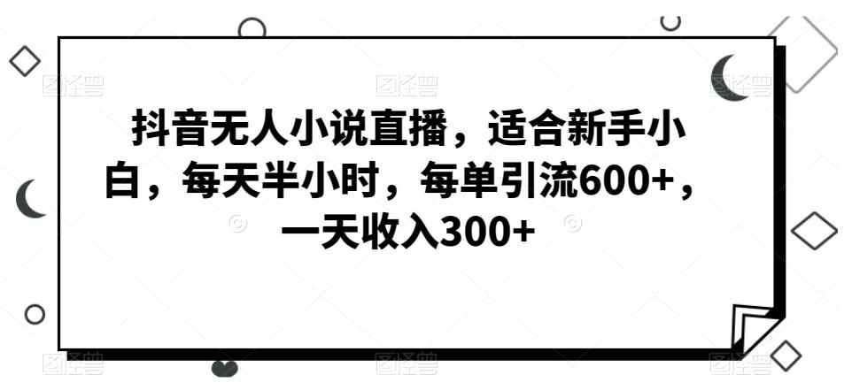 抖音无人小说直播，适合新手小白，每天半小时，每单引流600+，一天收入300+-泱泱学习社