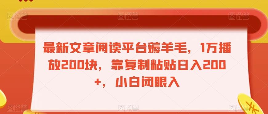 最新文章阅读平台薅羊毛，1万播放200块，靠复制粘贴日入200+，小白闭眼入【揭秘】-泱泱学习社