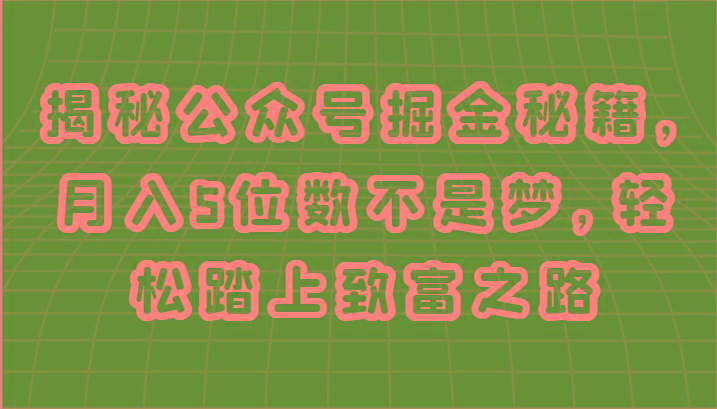 揭秘公众号掘金秘籍，月入5位数不是梦，轻松踏上致富之路-泱泱学习社