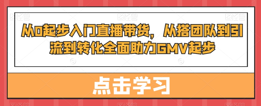 从0起步入门直播带货，​从搭团队到引流到转化全面助力GMV起步-泱泱学习社