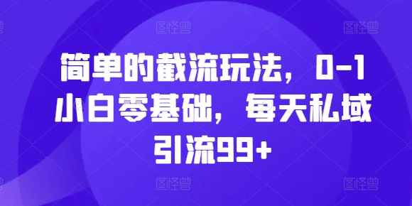 简单的截流玩法，0-1小白零基础，每天私域引流99+【揭秘】-泱泱学习社